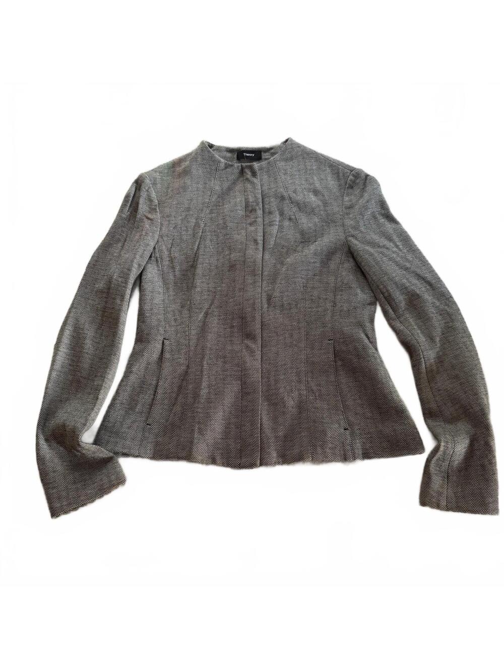 Theory Collarless Herringbone Blazer Jacket Womens Small Tweed Office Siren S